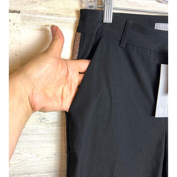 ILTM Women’s Small Black “The Gwyneth” Tuxedo Pants Gold Stripe Ankle Skinny NWT - Picture 7 of 10